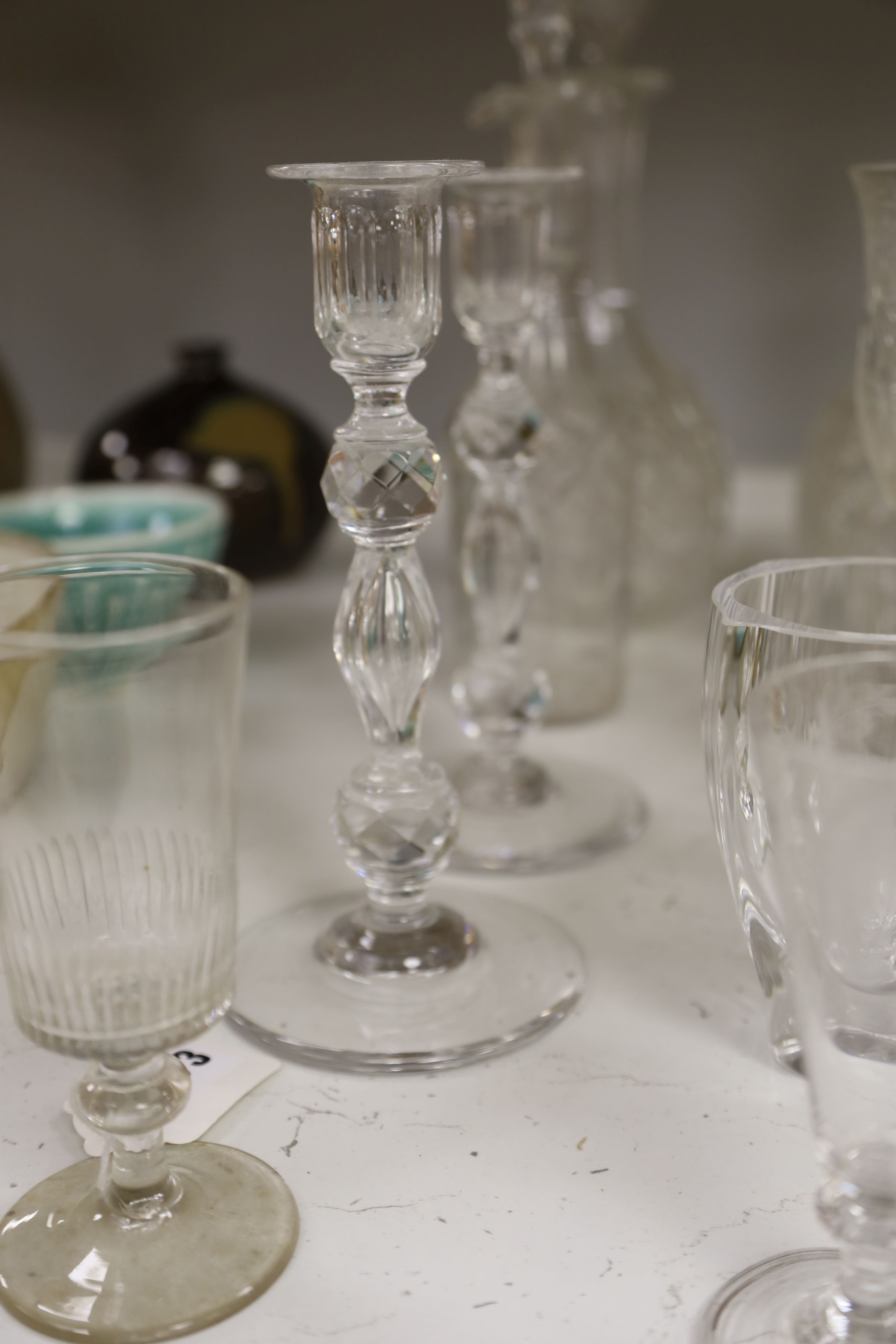 A quantity of 19th/20th century clear cut glass including five rock crystal glasses, tallest 35cm